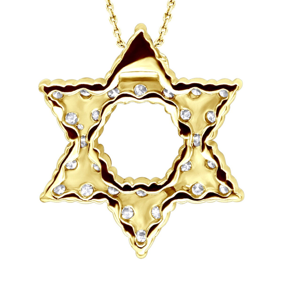 14K White Gold Pave Diamond Star of David Necklace Pendant w Chain 0.65ct