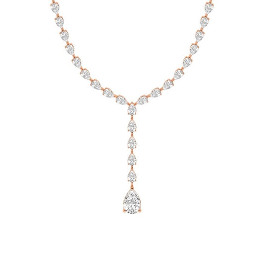 Women's Solid 14K Rose Gold Pear Lab Grown Diamond Tennis Necklace Box Clasp F-G