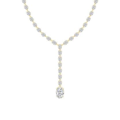 Women's Solid 14K Yellow Gold Oval Lab Grown Diamond Tennis Necklace Box Clasp VS