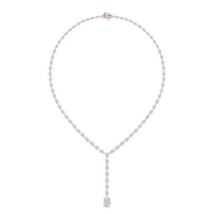Women's Solid 14K Yellow Gold Oval Lab Grown Diamond Tennis Necklace Box Clasp VS