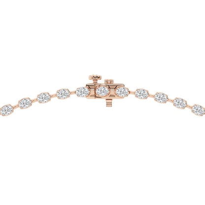 Women's Solid 14K Yellow Gold Oval Lab Grown Diamond Tennis Necklace Box Clasp VS