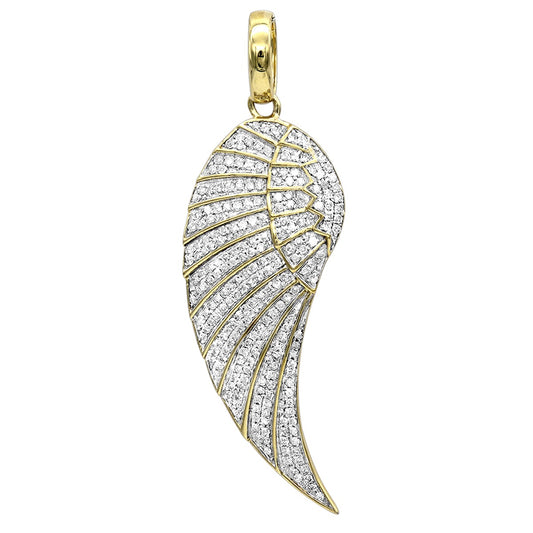 Mini 10K Yellow Gold Diamond Angel Wing Necklace Pendant 0.65ct