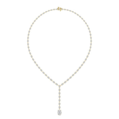 Women's Solid 14K Yellow Gold Oval Lab Grown Diamond Tennis Necklace Box Clasp VS