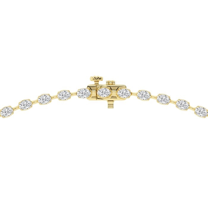 Women's Solid 14K Yellow Gold Oval Lab Grown Diamond Tennis Necklace Box Clasp VS