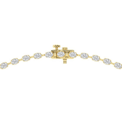 Women's Solid 14K Yellow Gold Oval Lab Grown Diamond Tennis Necklace Box Clasp VS