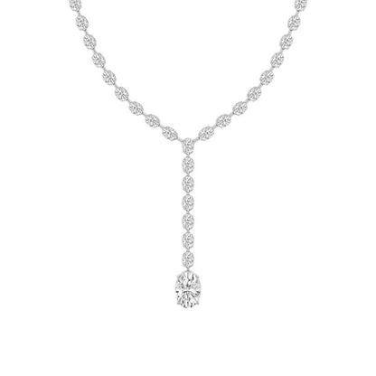 Women's Solid 14K Yellow Gold Oval Lab Grown Diamond Tennis Necklace Box Clasp VS