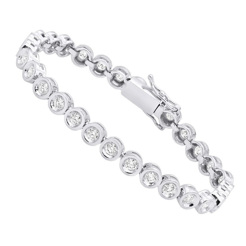 5 Carats Round Diamond Tennis Bracelet For Men & Women Bezel Setting 10K White Gold