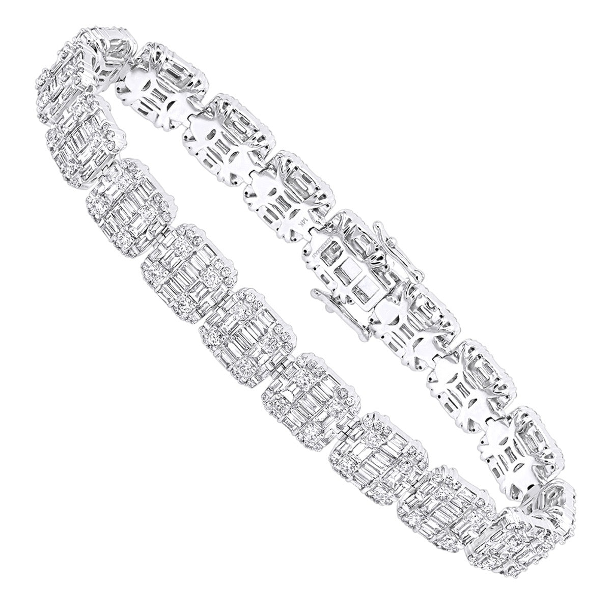 14K White Gold Baguette and Round Diamond Tennis Bracelet for Men & Women 14CT