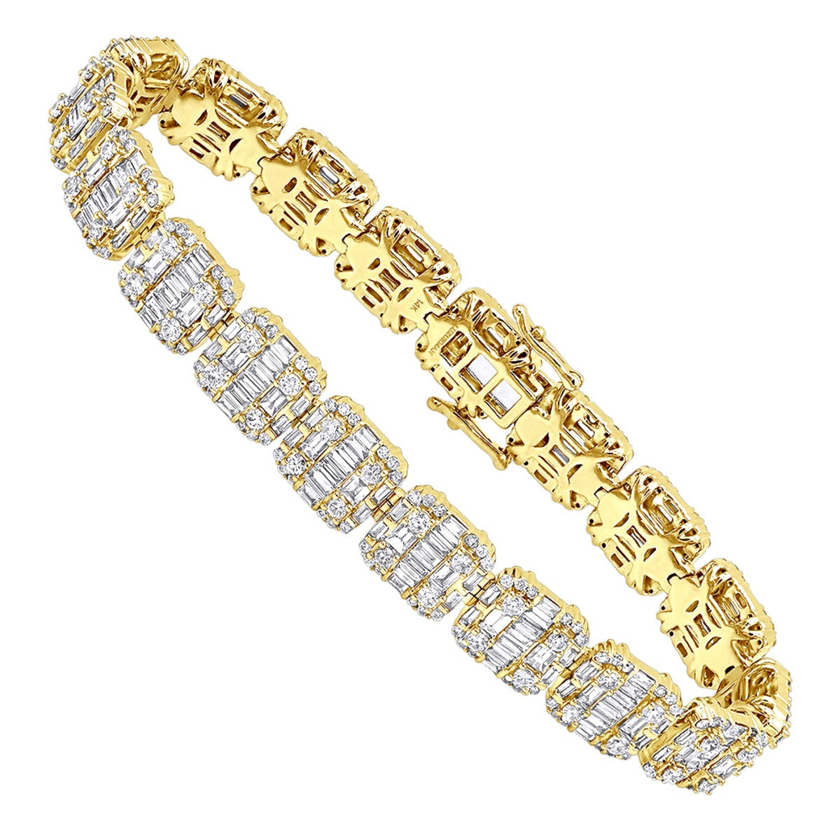 14K White Gold Baguette and Round Diamond Tennis Bracelet for Men & Women 14CT