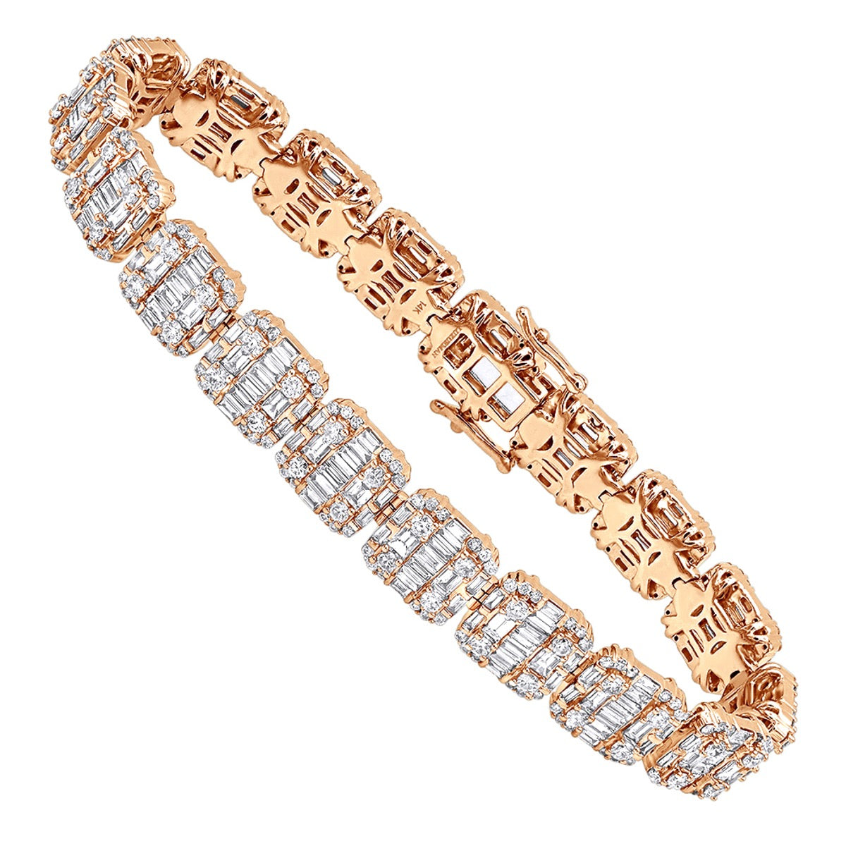 14K White Gold Baguette and Round Diamond Tennis Bracelet for Men & Women 14CT