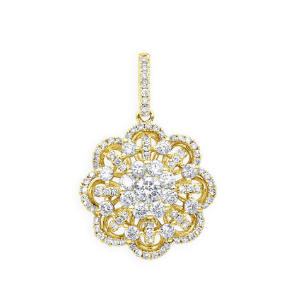 18K White Gold Flower Cluster Diamond Pendant for Women 1.25ct