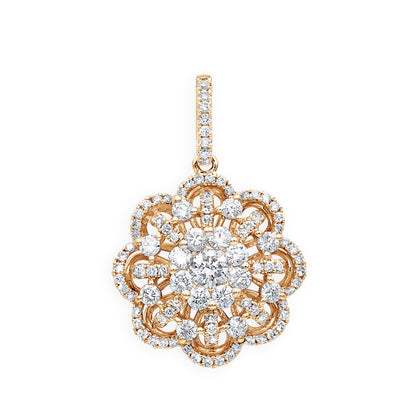 18K White Gold Flower Cluster Diamond Pendant for Women 1.25ct