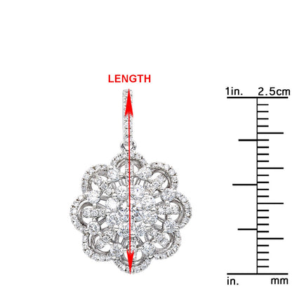 18K White Gold Flower Cluster Diamond Pendant for Women 1.25ct