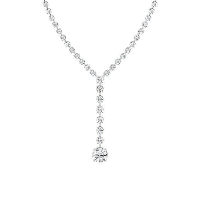 Women's Solid 14K White Gold Round Lab Grown Diamond Tennis Necklace Box Clasp VS