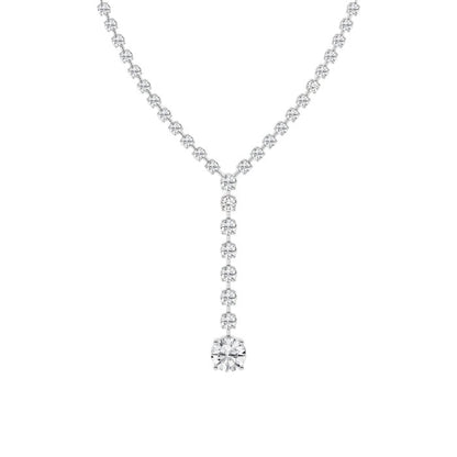 Women's Solid 14K White Gold Round Lab Grown Diamond Tennis Necklace Box Clasp VS