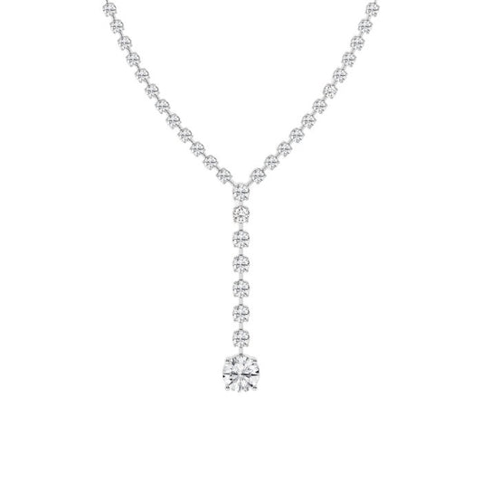 Women's Solid 14K White Gold Round Lab Grown Diamond Tennis Necklace Box Clasp VS