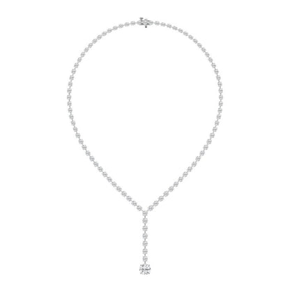 Women's Solid 14K White Gold Round Lab Grown Diamond Tennis Necklace Box Clasp VS