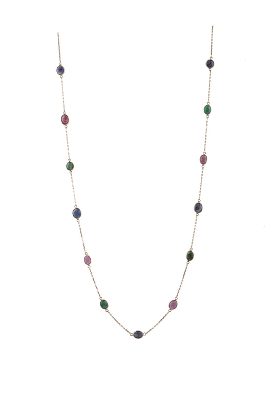 Rose Gold Chain With Multicolor Stone Oval