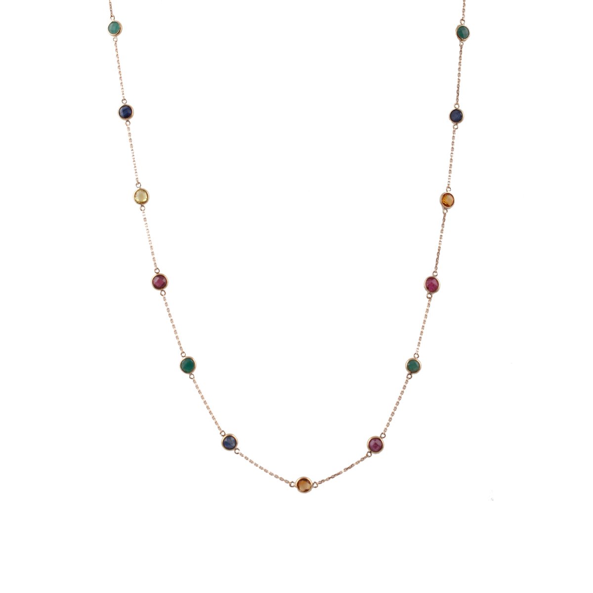 Gold Chain With Multicolor Stone Round