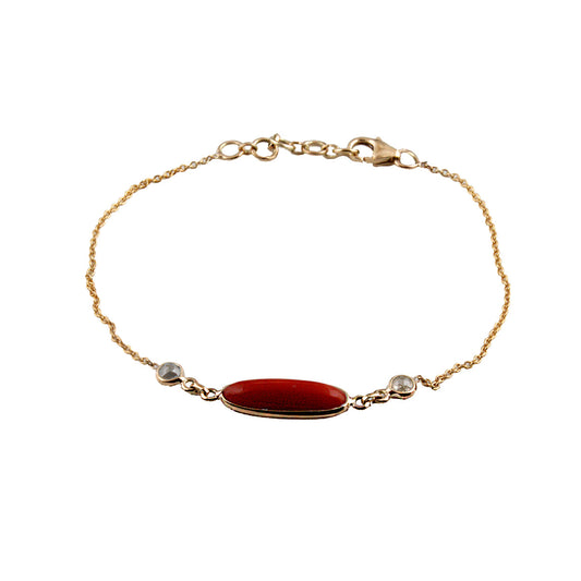 Gold Bracelet With Coral Oval & Diamond