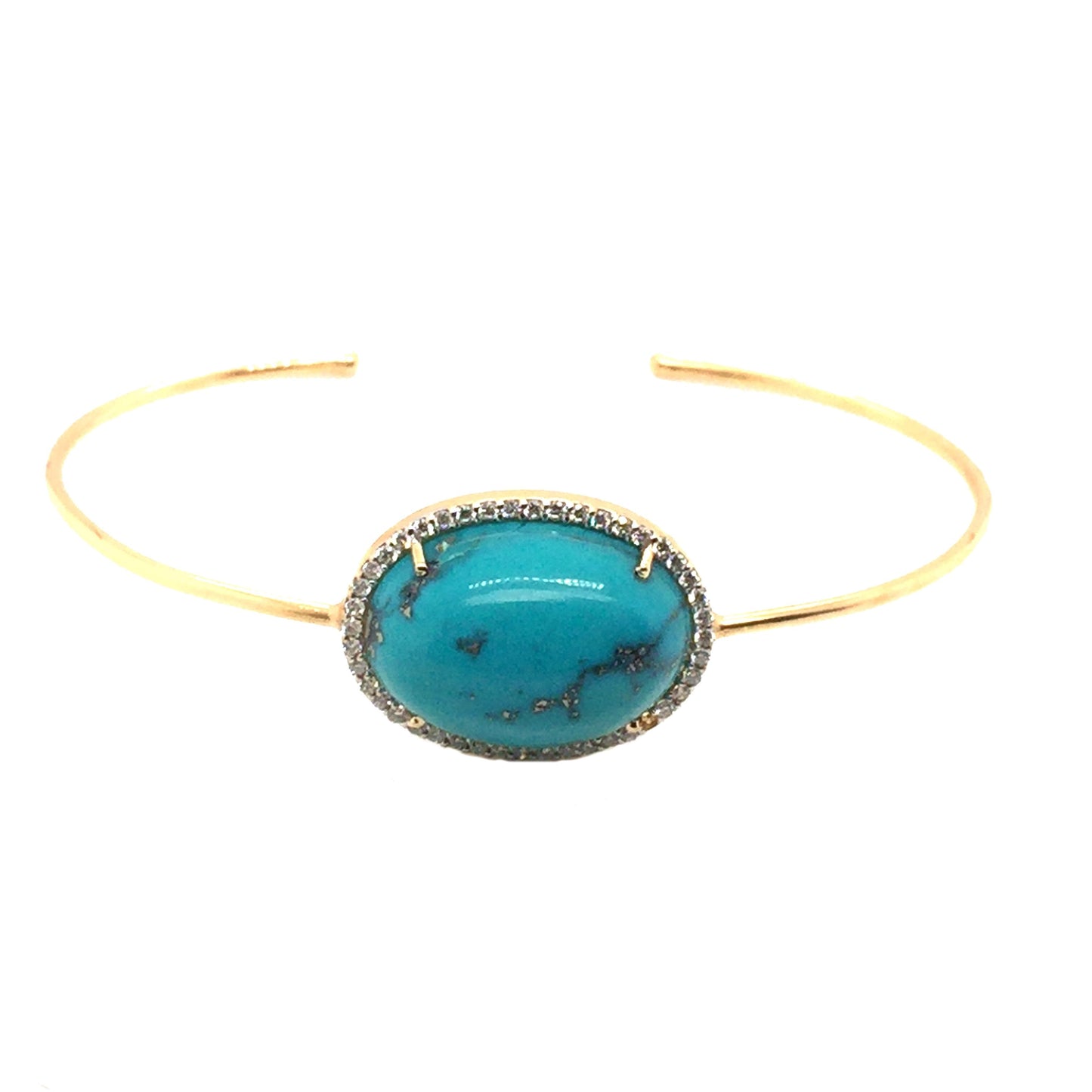 Gold Bangle With Turquoise Oval & Diamond