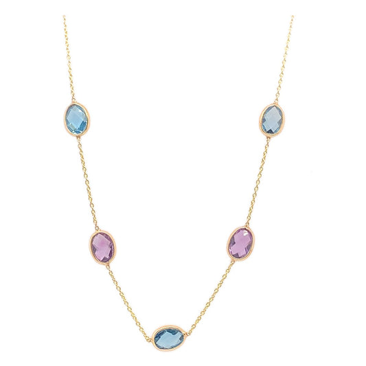 Gold Chain With Amethyst & Blue Topaz Oval