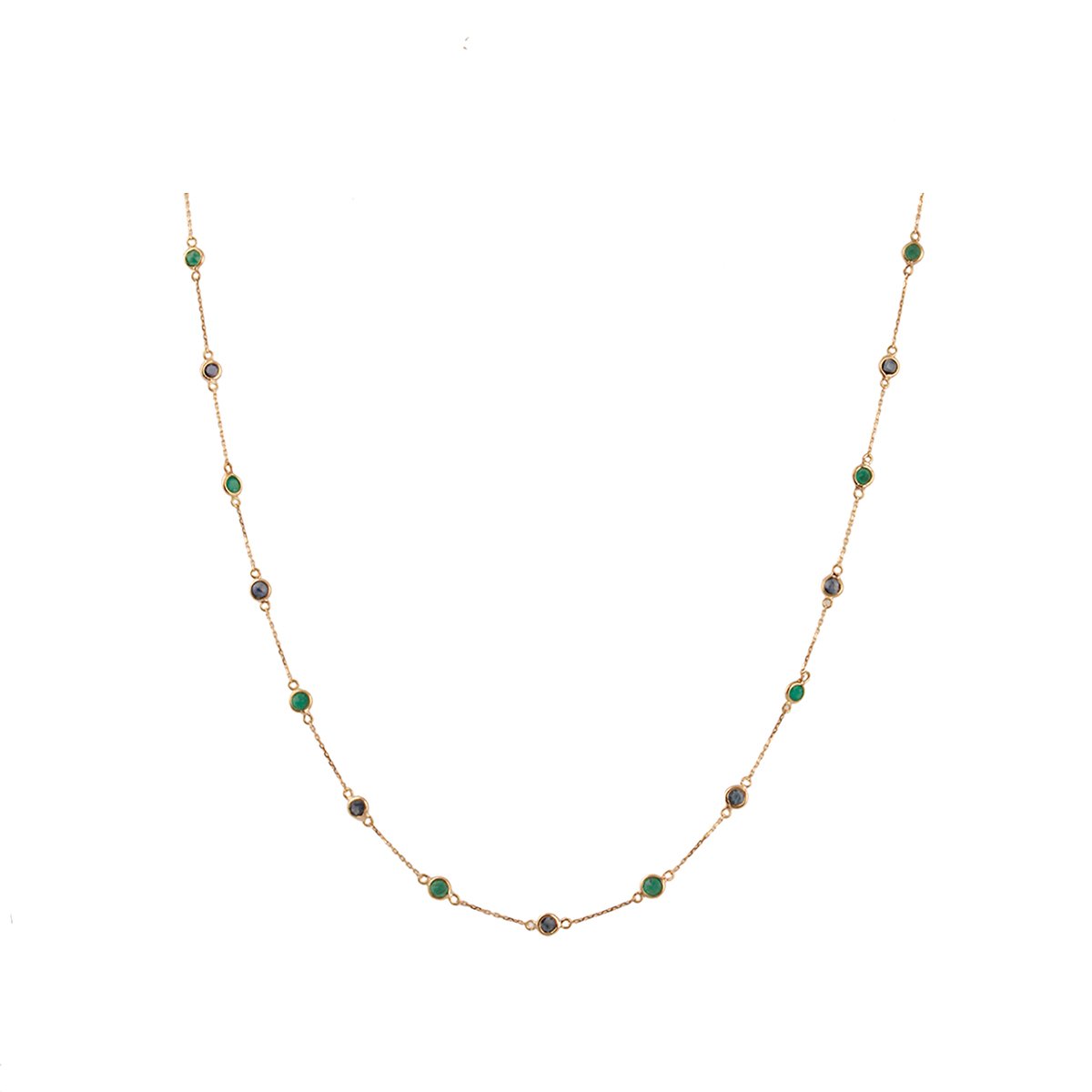 Gold Chain With Emerald & Blue Sapphire