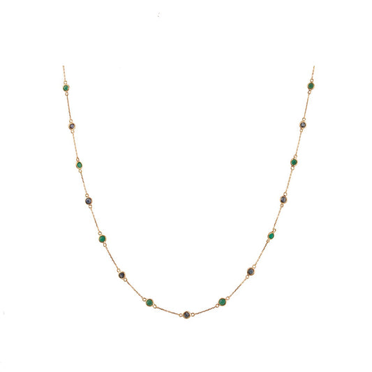 Gold Chain With Emerald & Blue Sapphire