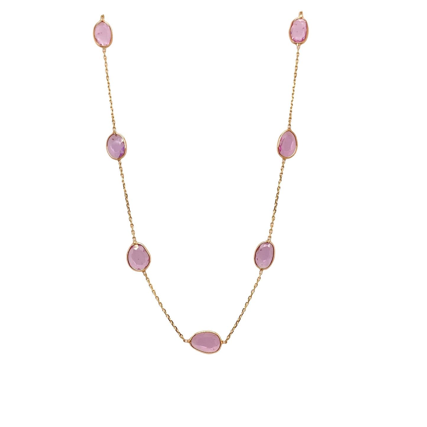 Gold Chain With Pink Sapphire Unshape