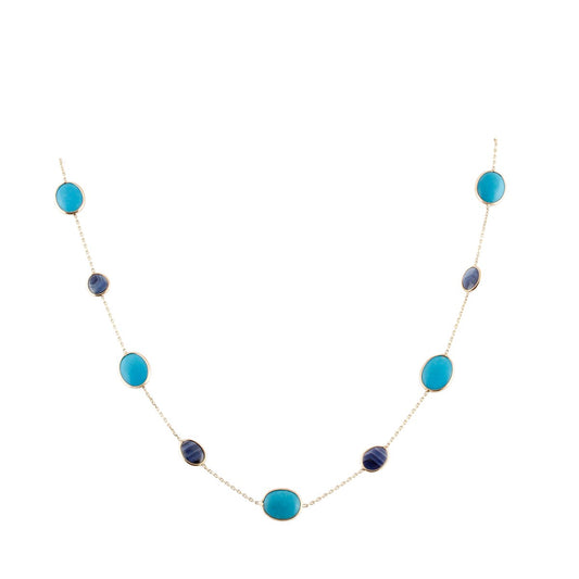 Gold Chain With Blue Sapphire & Turquoise Oval