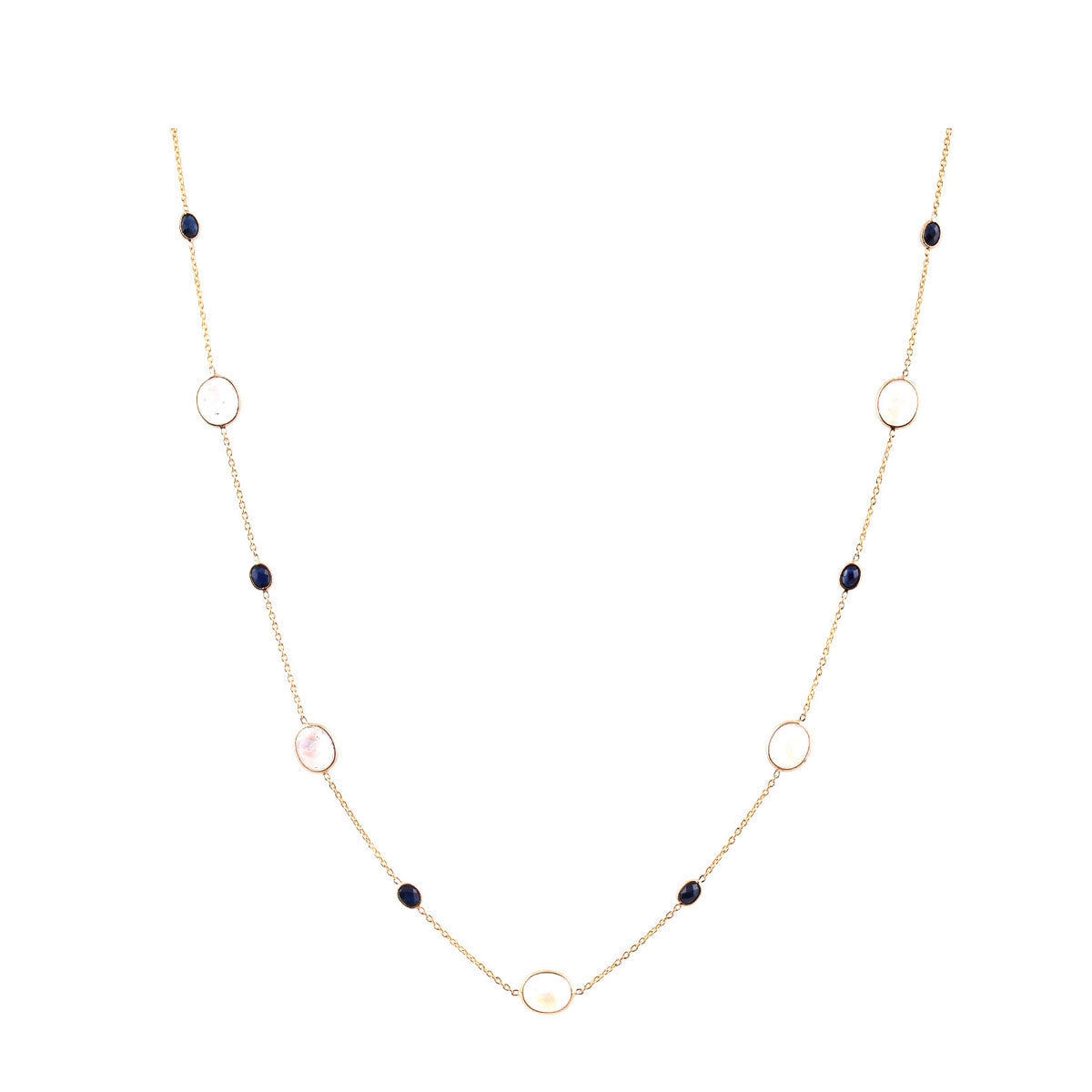 Gold Chain With Blue Sapphire & Rainbow Moonstone