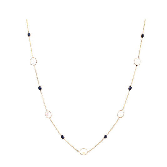 Gold Chain With Blue Sapphire & Rainbow Moonstone