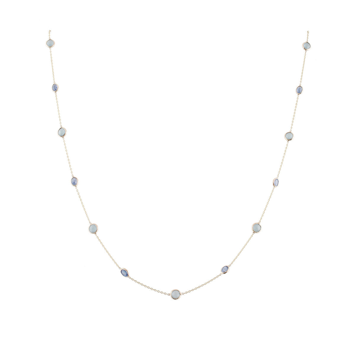 Gold Chain With Aquamarine Round & Blue Sapphire Oval