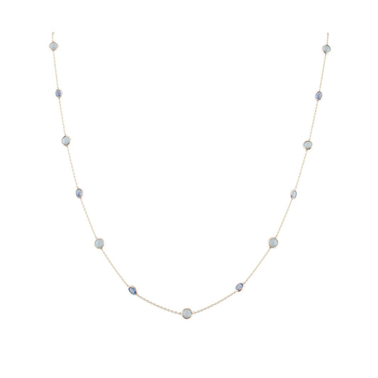 Gold Chain With Aquamarine Round & Blue Sapphire Oval