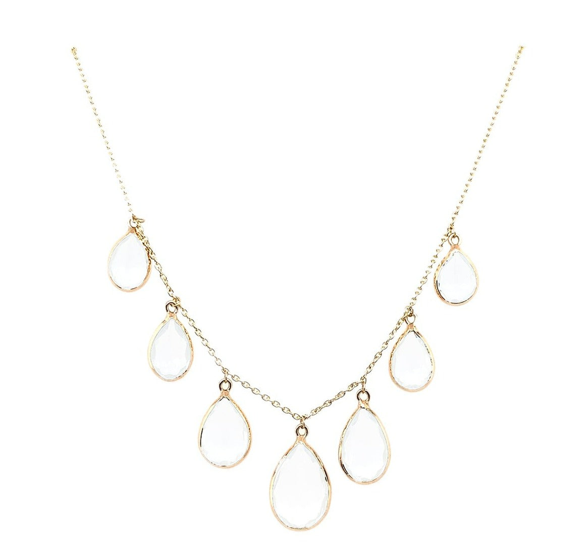 Gold Chain With White Topaz Pear Shape Drop