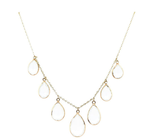 Gold Chain With White Topaz Pear Shape Drop