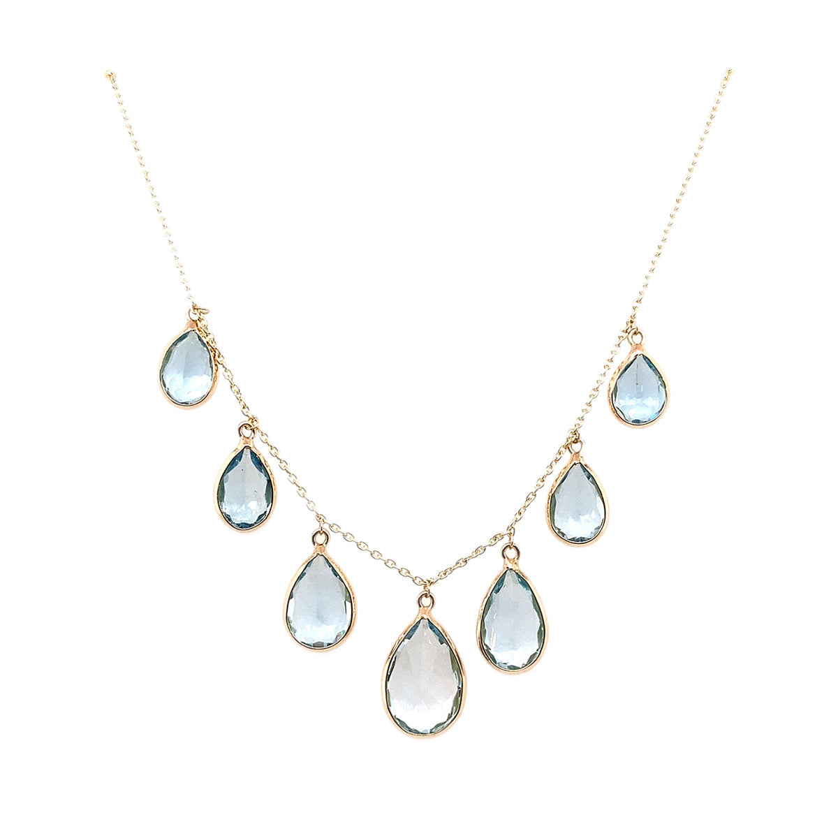 Gold Chain With Blue Topaz Pear Shape Drop