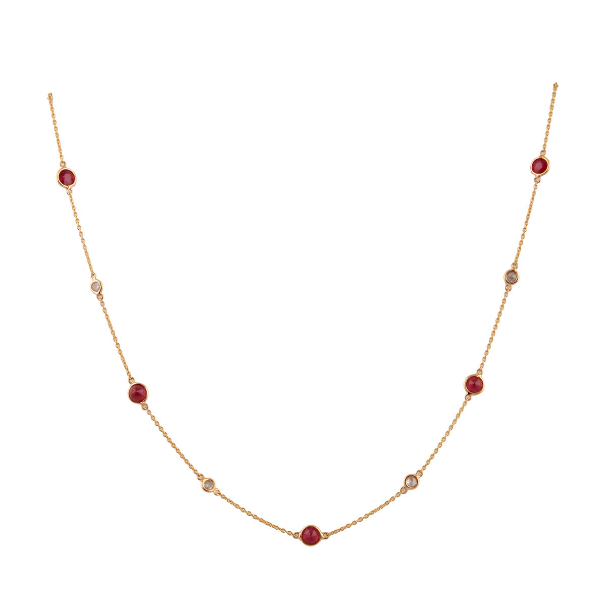 Gold Chain With Ruby Round & Diamond