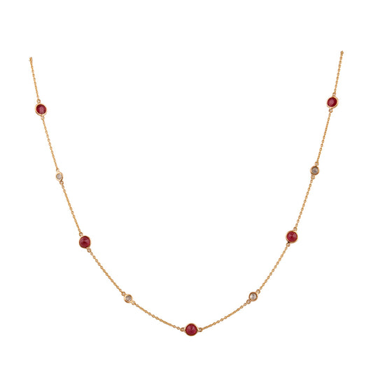 Gold Chain With Ruby Round & Diamond