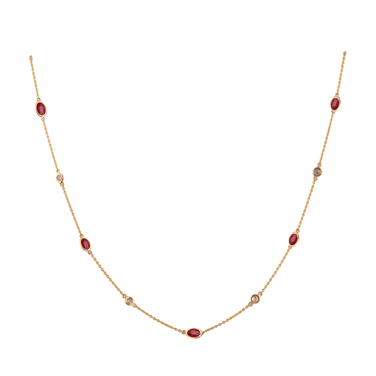 Gold Chain With Ruby Oval & Diamond