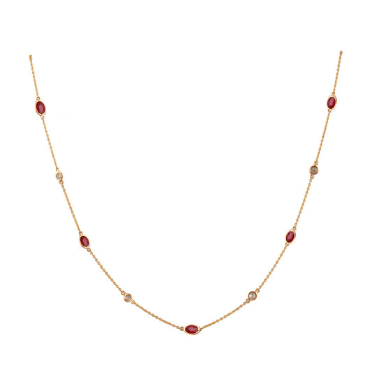 Gold Chain With Ruby Oval & Diamond