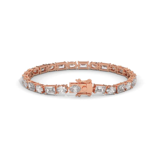 Alternating Elegance – Oval & Emerald Lab Diamond Tennis Bracelet in 14K Gold