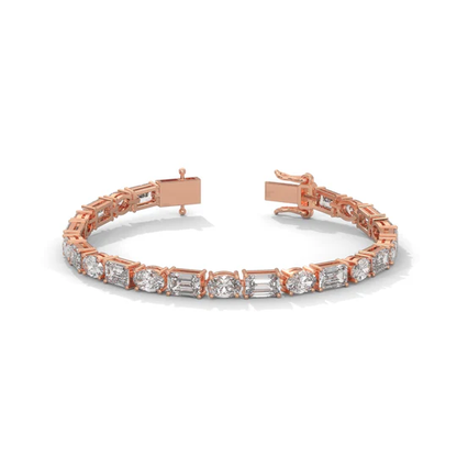 Alternating Elegance – Oval & Emerald Lab Diamond Tennis Bracelet in 14K Gold