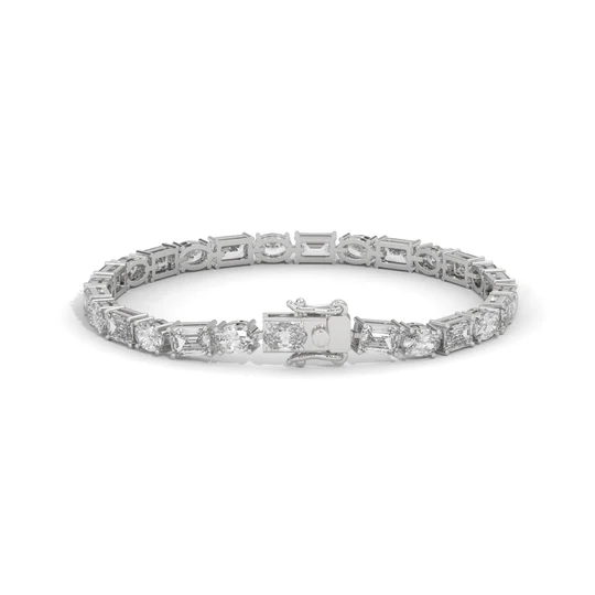 Alternating Elegance – Oval & Emerald Lab Diamond Tennis Bracelet in 14K Gold