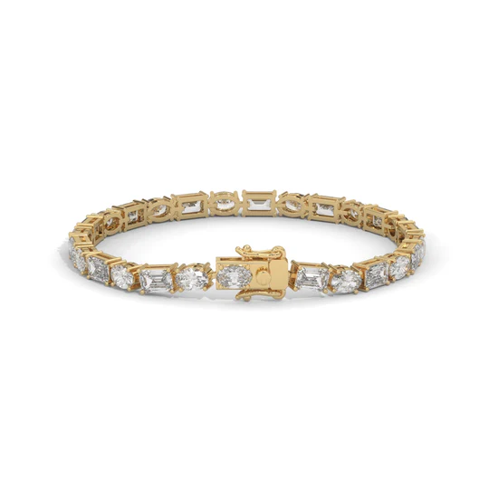 Alternating Elegance – Oval & Emerald Lab Diamond Tennis Bracelet in 14K Gold