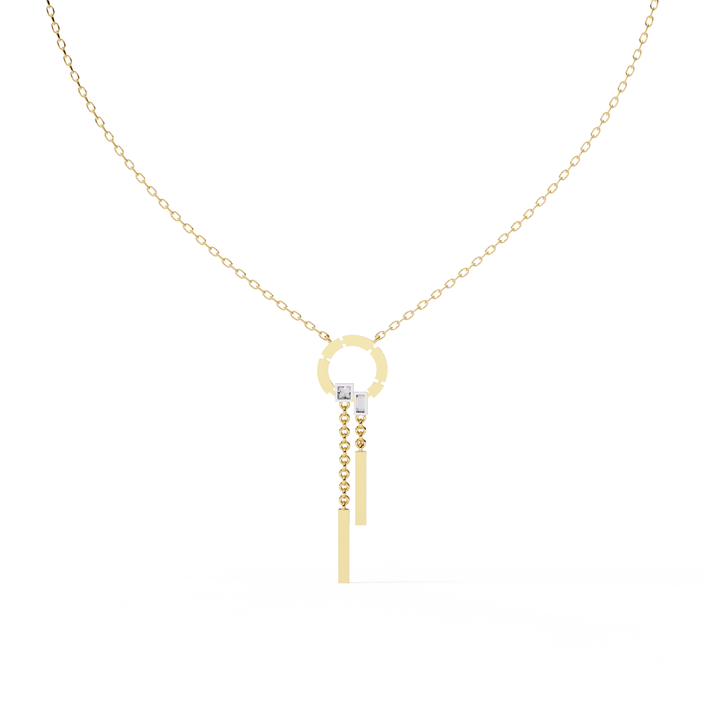 Orbit Tassel – Geometric Circle Drop Pendant in 14K Gold