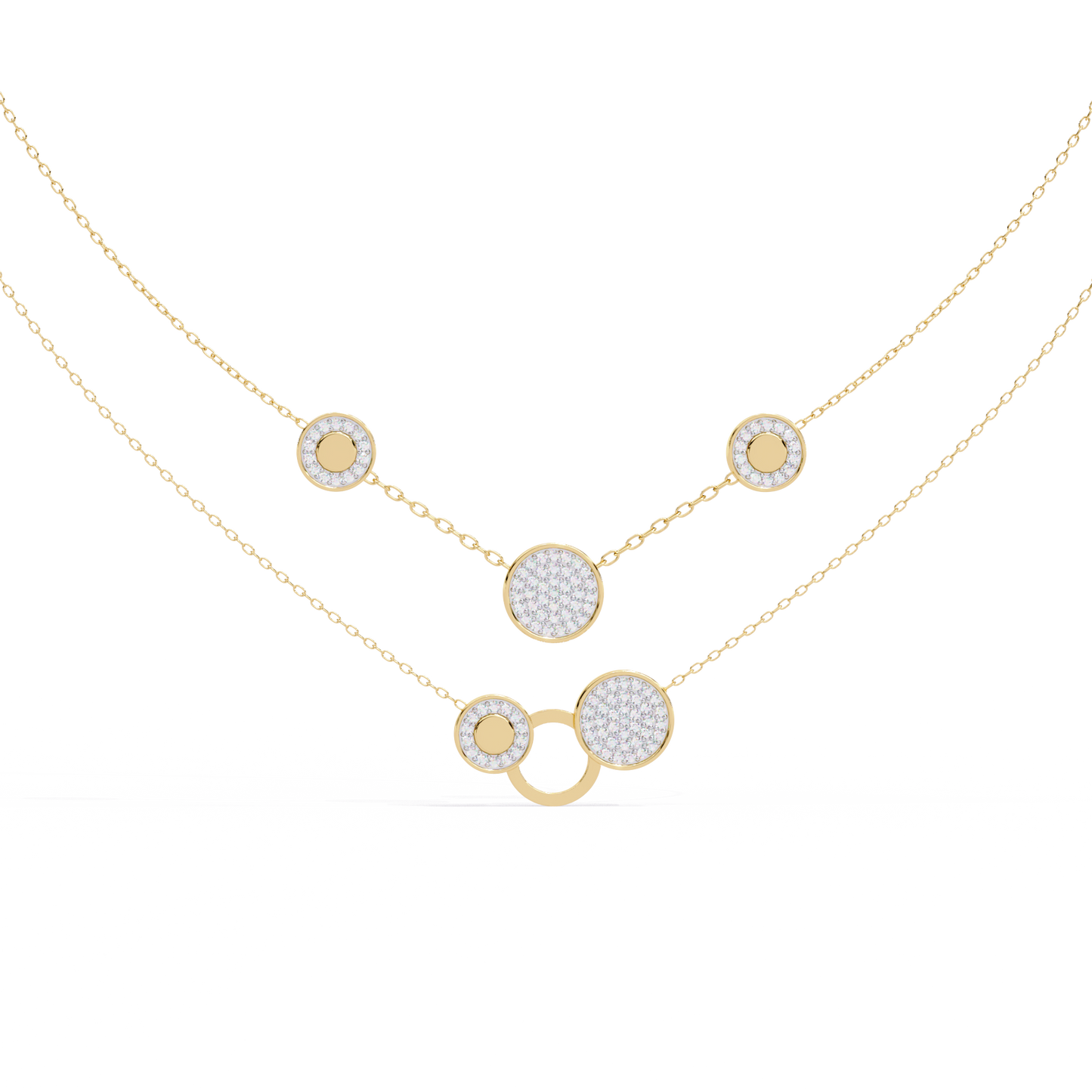 Celestial Medallion – Diamond Dual-Strand Necklace in 14K Gold