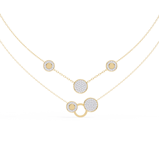 Celestial Medallion – Diamond Dual-Strand Necklace in 14K Gold