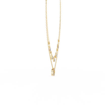 Lunar Link – Dual Charm Diamond Necklace in 14K Gold