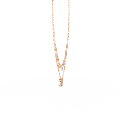 Lunar Link – Dual Charm Diamond Necklace in 14K Gold